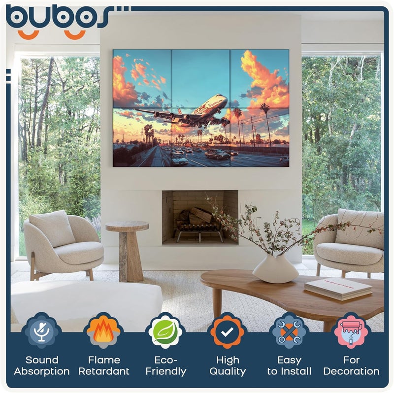 B Bubos 6 Pack Art Acoustic Panels Soundproof Wall Panel,70.8X47.2 Inches Large Absorbing Panel,Self-Adhesive Decorative Acoustical Panels, Acoustic Treatment for Home（Urban Wings​​） - Image 3